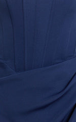 Avery Midi Dress - Strapless Draped Side Split Dress in Navy