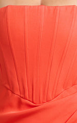 Avery Mini Dress - Strapless Corset Bodice Draped Dress in Orange