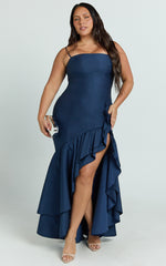 Bailey Maxi Dress - Asymmetrical Tiered Ruffle Dress in Navy