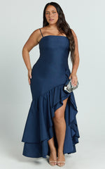 Bailey Maxi Dress - Asymmetrical Tiered Ruffle Dress in Navy