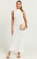 Beatrice Maxi Dress - High Neck Bodycon Knit Dress in White