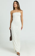 Bec Maxi Dress - Stretch Lace Strapless Dress in Off White