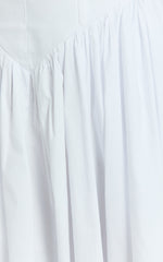 Beckett Midi Dress - Scoop Neck Drop V Waist Gathered Skirt Dress in White