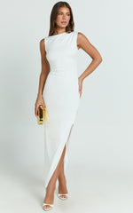 Bel Maxi Dress - Asymmetrical Ruched Side Fitted Dress in White