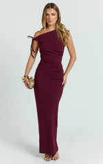 Belle Maxi Dress - Tie Shoulder Detail Dress in Wine