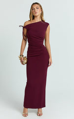 Belle Maxi Dress - Tie Shoulder Detail Dress in Wine