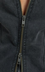 Bellerose Top - Front Zip Denim Fitted Top in Washed Black