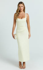 Benita Midi Dress - Scoop Neck Ruched Fitted Dress in Lemon