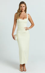 Benita Midi Dress - Scoop Neck Ruched Fitted Dress in Lemon