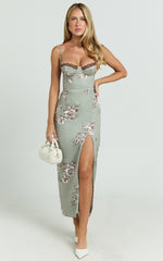 Benson Midi Dress - Sweetheart Neck Bustier Bodycon Dress in Botanical Bliss