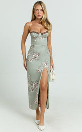 Benson Midi Dress - Sweetheart Neck Bustier Bodycon Dress in Botanical Bliss