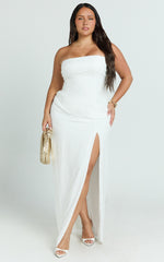 Berri Maxi Dress - Strapless Jacquard High Split Dress in White