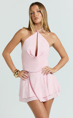Bertie Mini Dress - Cowl Halter Neck Dress in Pink