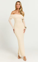 Bethanie Maxi Dress - Off The Shoulder Mesh Dress in Cream