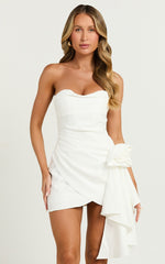 Betsy Mini Dress - Strapless Draped Rose Dress in White