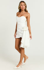 Betsy Mini Dress - Strapless Draped Rose Dress in White