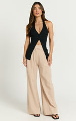 Bette Pants - High Waisted Wide Leg Pants in Stone