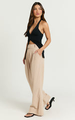 Bette Pants - High Waisted Wide Leg Pants in Stone