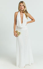 Bettina Maxi Dress - Low Cowl Neck Halter Bodycon Dress in Off White