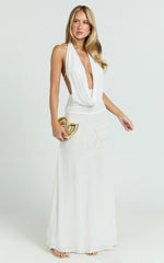 Bettina Maxi Dress - Low Cowl Neck Halter Bodycon Dress in Off White