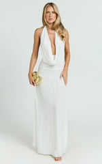 Bettina Maxi Dress - Low Cowl Neck Halter Bodycon Dress in Off White