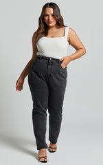 Billie Jeans - High Waisted Recycled Cotton Mom Denim Jeans in Washed Black