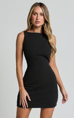 Bindi Boat Neck Bodycon Mini Dress in Black