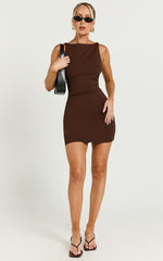 Bindi Boat Neck Bodycon Mini Dress in Chocolate