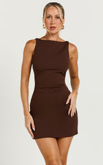 Bindi Boat Neck Bodycon Mini Dress in Chocolate