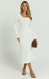 Blaire Midi Dress - Long Sleeve Tie Back Flare Dress in Ivory