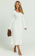 Blaire Midi Dress - Long Sleeve Tie Back Flare Dress in Ivory