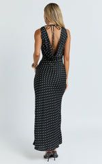 Blanca Maxi Dress - Cowl Neck Bias Cut Dress in Black Polka Dot