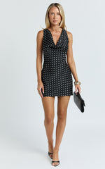 Blanca Mini Dress - Cowl Neck Bias Cut Dress in Black Polka Dot