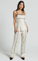 Bobbie Pants - High Waist Contrast Piping Pants in Oyster