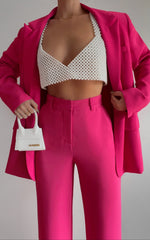 Bonnie Pants - High Waisted Tailored Wide Leg Pants in Pink