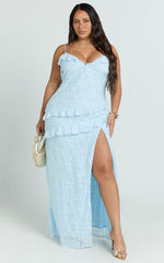 Braelyn Maxi Dress - Ruffle Low Back Dress in Blue