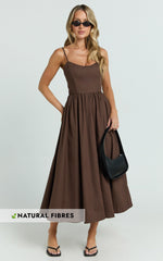 Braelyn Midi Dress - Scoop Neck Flare Dress in Chocolate