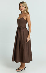 Braelyn Midi Dress - Scoop Neck Flare Dress in Chocolate