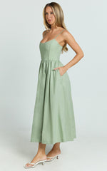 Braelyn Midi Dress - Scoop Neck Flare Dress in Sage