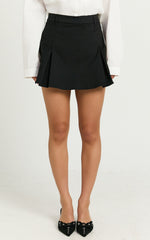 Brandi Skort - Mid Waisted Twill Mini Pleated Skort in Black