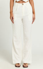 Bree Pants - Linen Mid Rise Relaxed Straight Leg Tailored Trousers in White