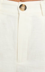 Bree Pants - Linen Mid Rise Relaxed Straight Leg Tailored Trousers in White