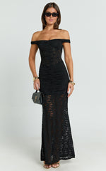 Brenda Maxi Dress - Lace Scoop Neck Keyhole Bodycon Dress in Black