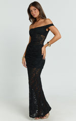 Brenda Maxi Dress - Lace Scoop Neck Keyhole Bodycon Dress in Black