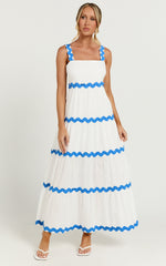 Brenda Midi Dress - Sleeveless Straight Neck Wave Detail A Line Dress in White