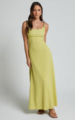 Brie Midi Dress - Scoop Neck Knit Slip Dress in Chartreuse