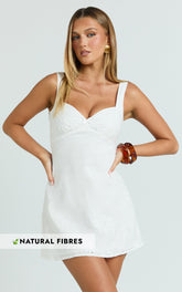 Brigitta Mini Dress - Embroidered Sweetheart A Line Dress in White