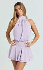 Bryonie Mini Dress - Backless Halter Dress in Lilac