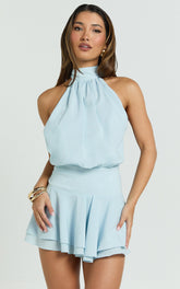 Bryonie Mini Dress - Backless Halter Dress in Pale Blue