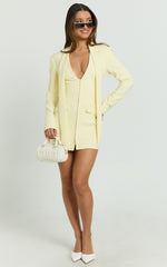 Cady Mini Dress - V Neck Hook And Eye Front Fitted Dress in Yellow